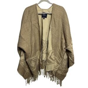 American Eagle Cape Women’s One Size Tan Aztec Fringed Soft Poncho Beige Western